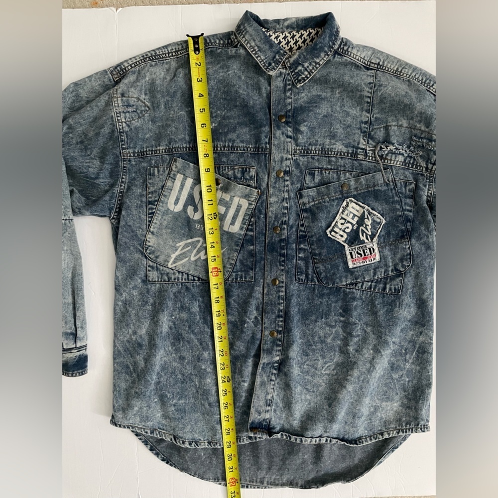 Get Used by Elie Vintage Destroyed Denim Acid wash Shacket jacket l oversized - Picture 8 of 10